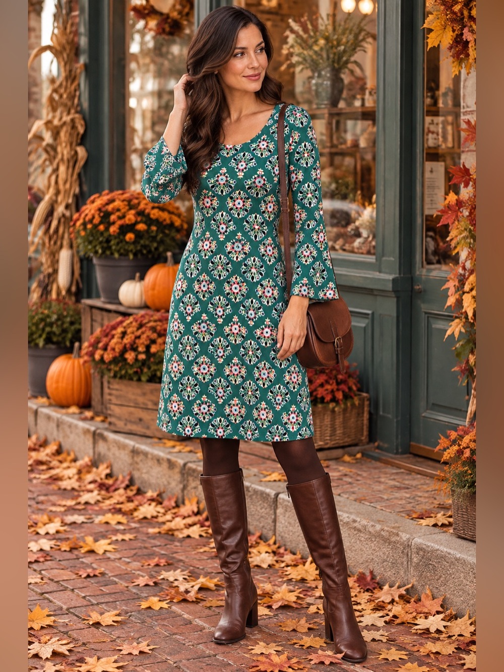 Boden Teal Green Floral Mini Dress